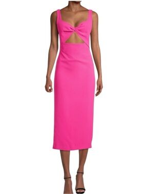 NWT Bardot Maja Pop Pink Knot Front Cutout Minimalist Cocktail Midi Dress Sz 4